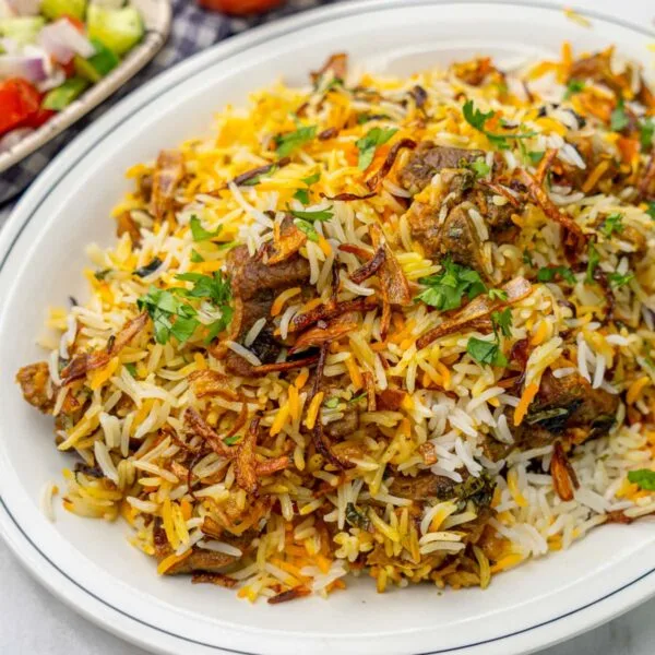 Shahi mutton biryani made with premium basamti rice, tender juicy meat.